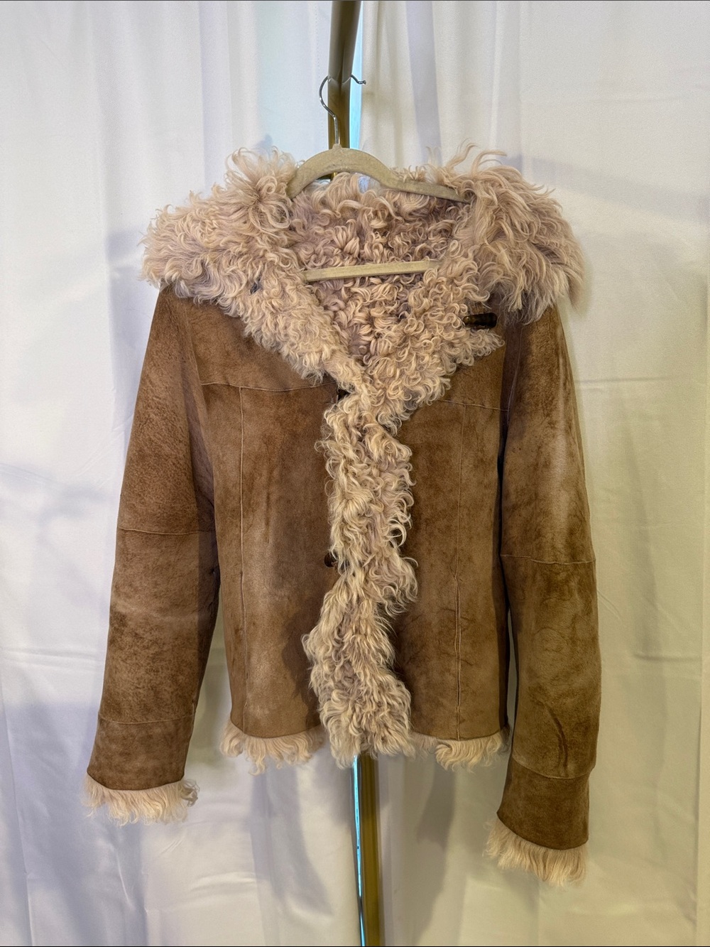 Vintage Sherpa Afghan Shearling Trim Suede Jacket Taupe jacket